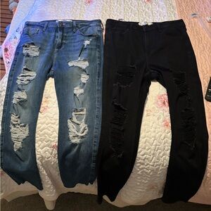 Hollister High-Rise Ripped Jeans - Blue & Black